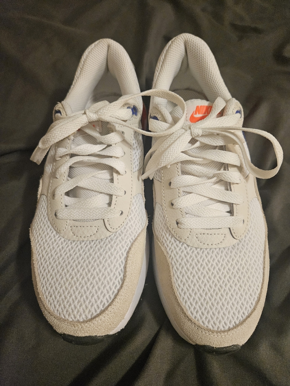 Nike White and Beige Low-Top Sneakers with Orange Logo